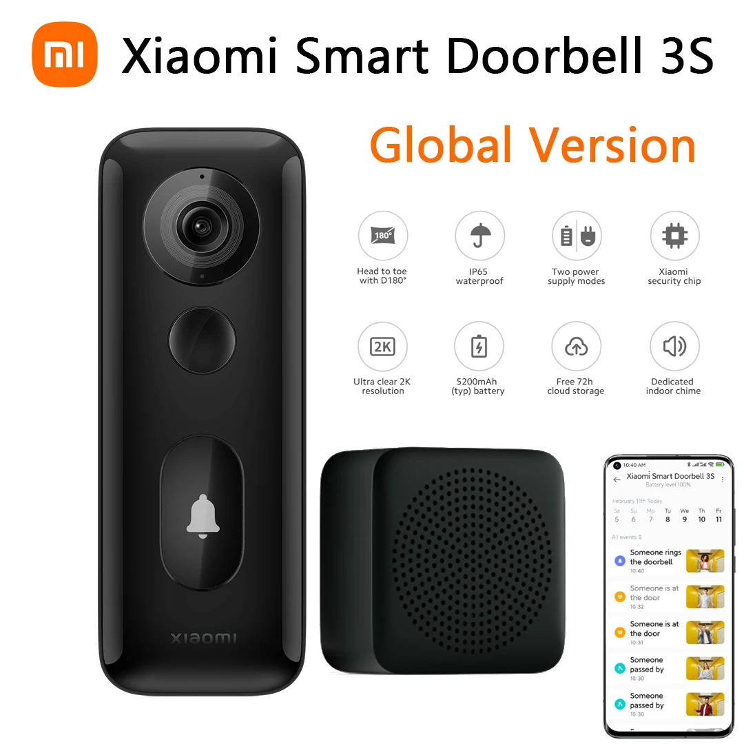 

Xiaomi Smart Doorbell 3S IP65 Dust & Water 2K Ultra HD Night Vision AI Human Recognition Video Smart Doorbell with Mi Home APP
