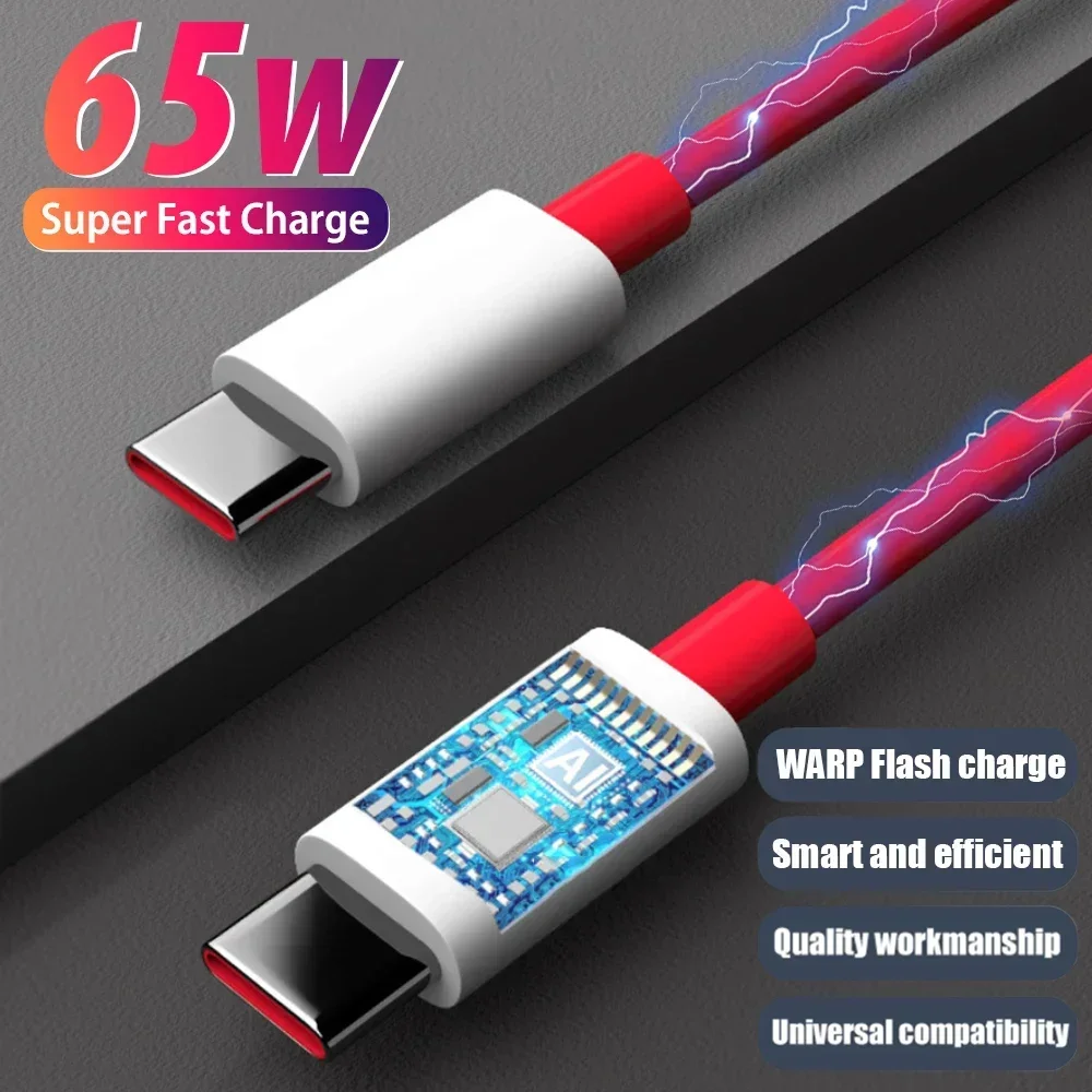 65W Super Fast Charging Cable For OnePlus 9RT 9R 8 7 Pro 7t Oppo USB C To Type C Cable Warp Charge 6t 5t 5 3t Data Wire Cord