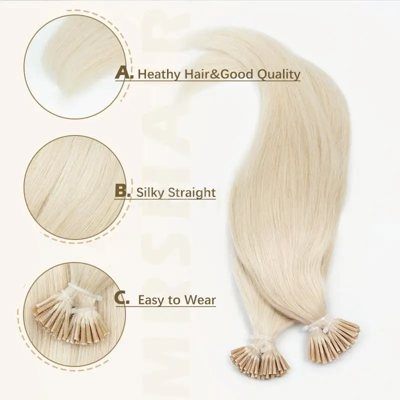 Extensiones de cabello humano Natural, microcuentas, cápsulas de fusión fría, pelo Remy, color rubio blanco, n. ° 1001