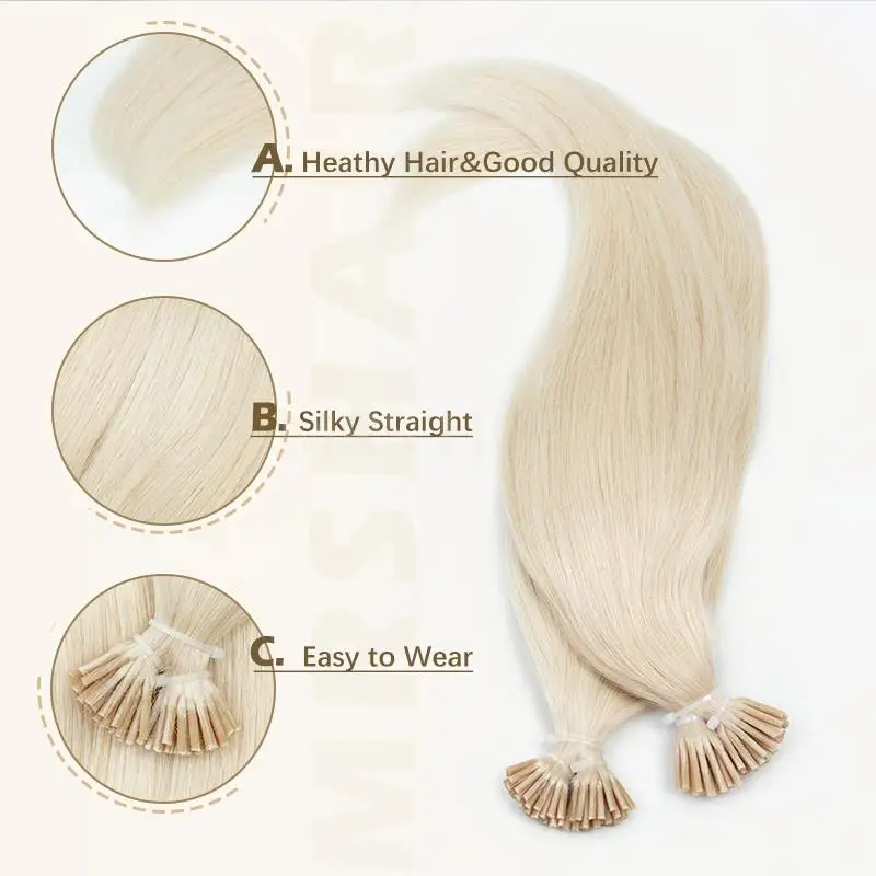 Biondo bianco # 1001 I Tip Microlink Estensioni dei capelli Veri capelli umani naturali Micro Perline Capsule di fusione fredda Macchina Capelli Remy