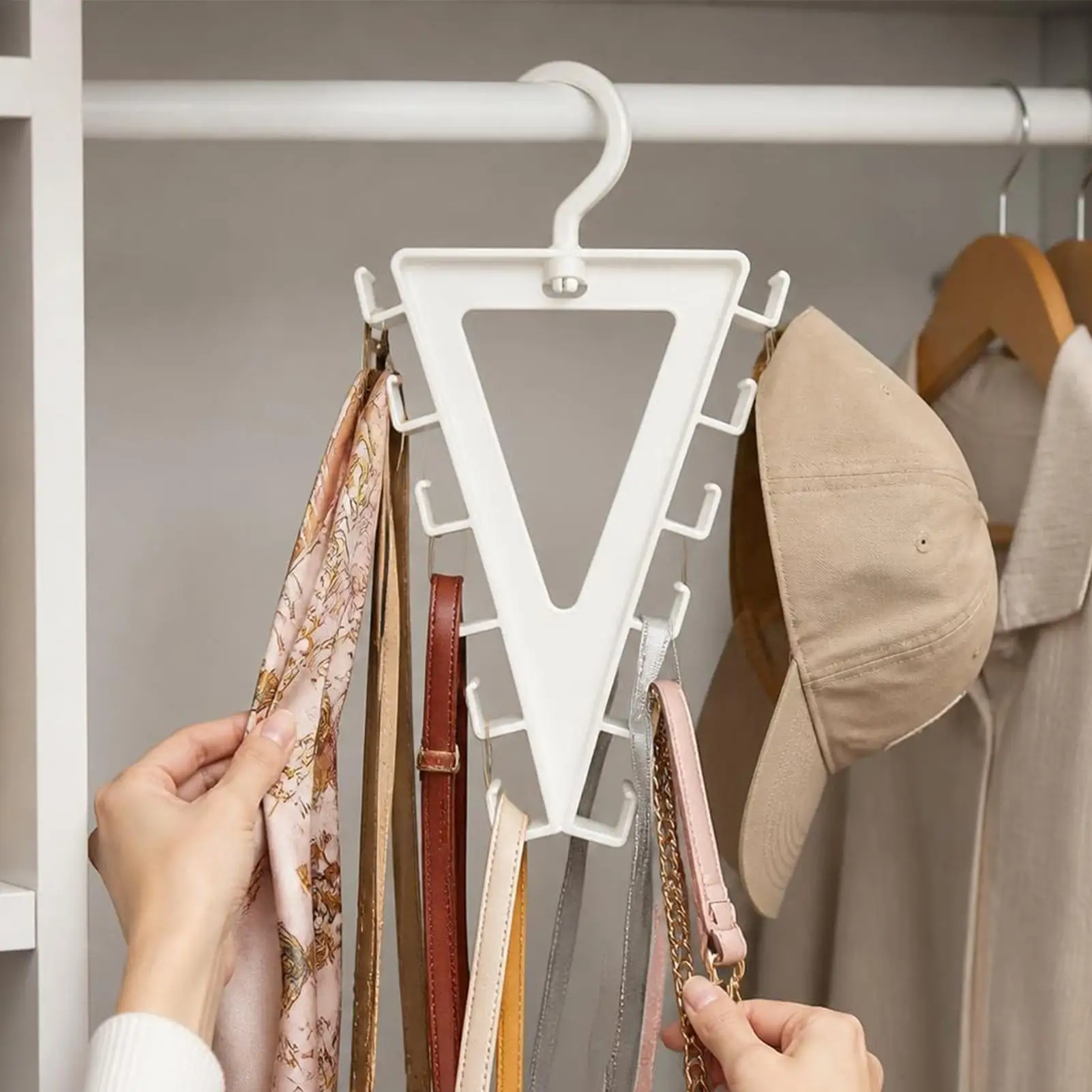 Closet Organizer Hanger V-Frame Vertical Multi-Functional Space Saver Rotating Organizer for Hats Belts Shirts Scarves Ties