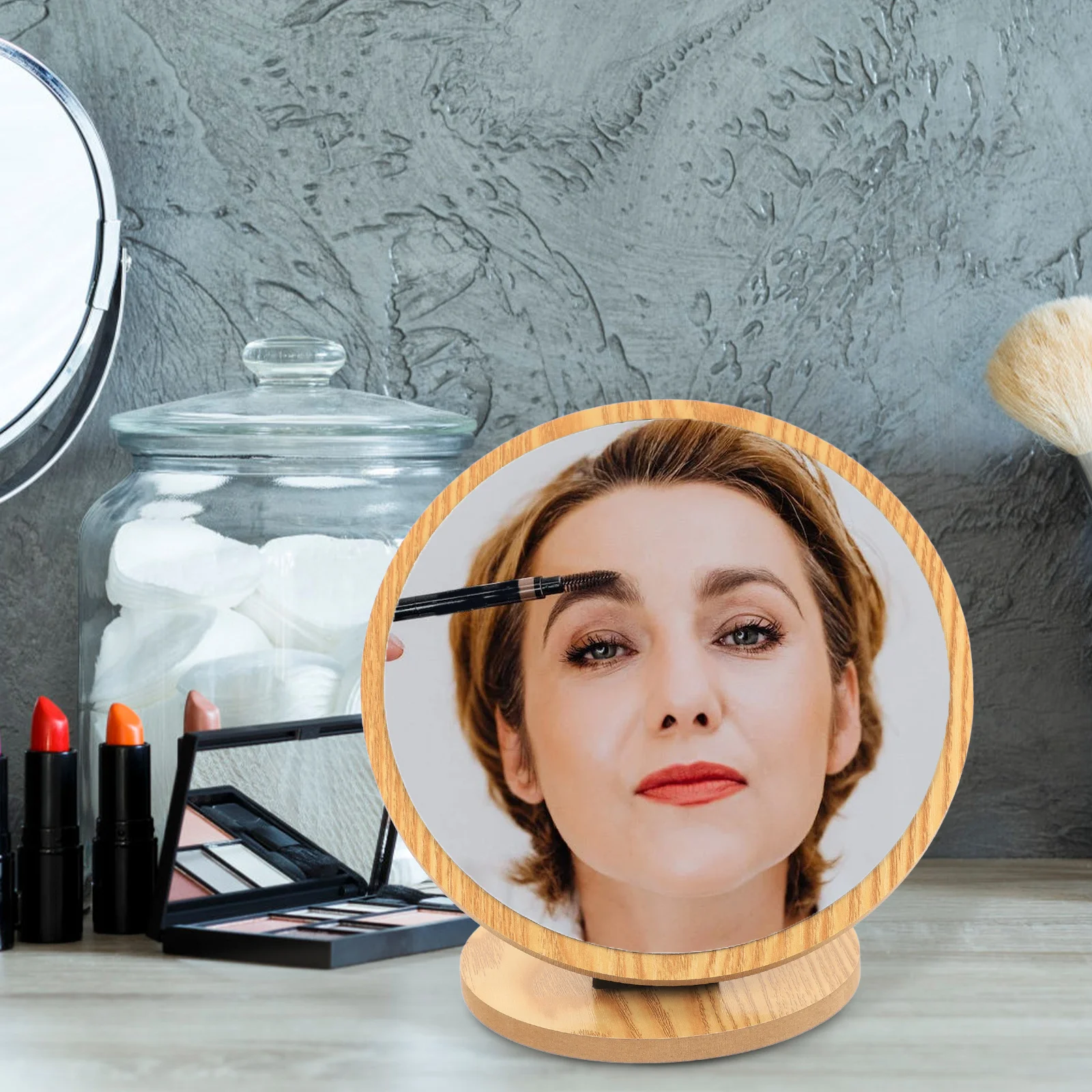 

Desktop Makeup Mirror Foldable Wood Design High Definition Surface for Living Room Entrance Hall Study Room Display