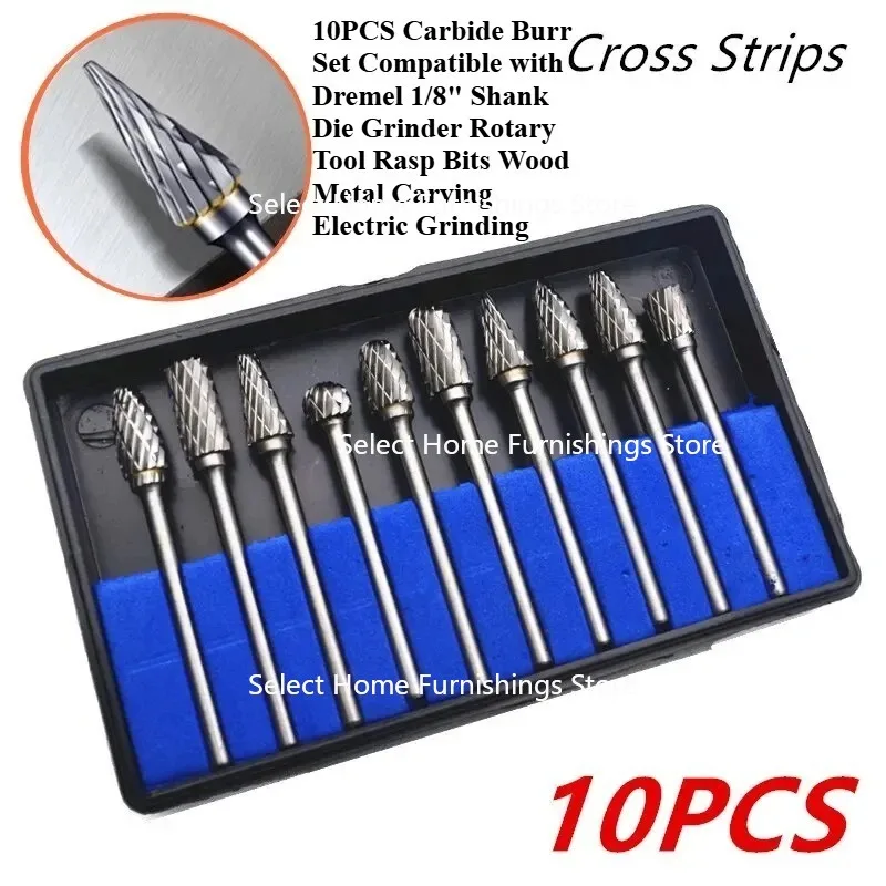

Suitable for 10PCS Hard Alloy Burr Set, 1/8 "handle Mold Grinder, Rotary Tool, File Head, Woodworking Carving, Electric Grinding
