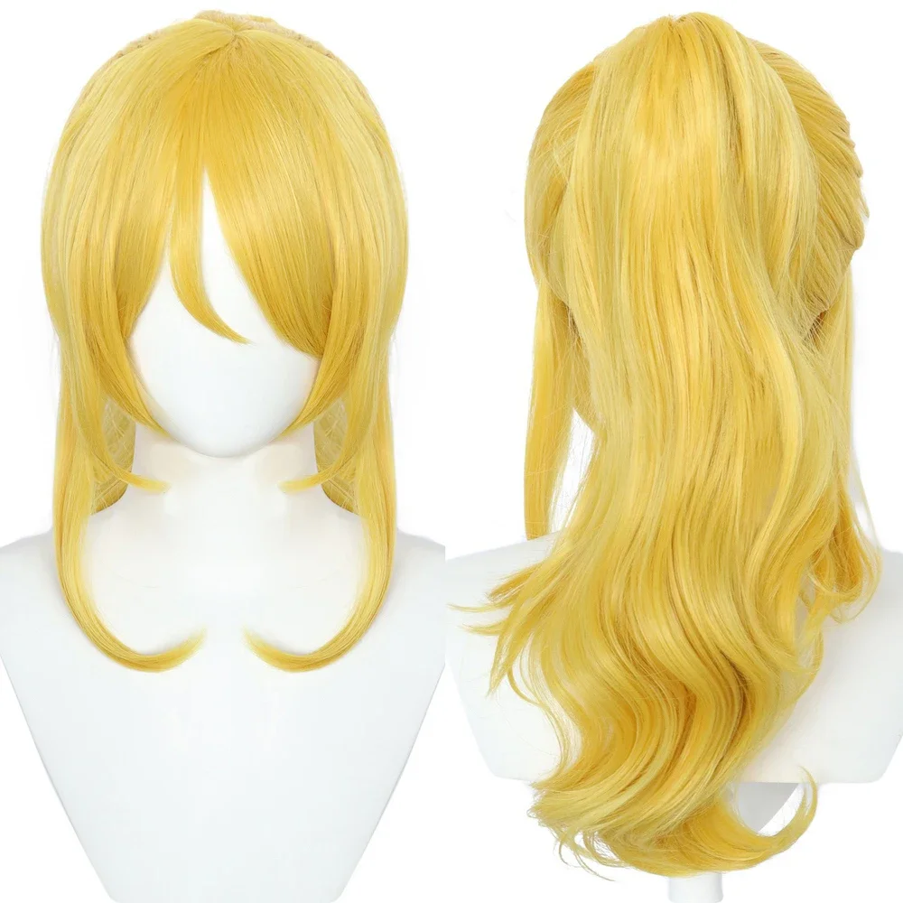 Princess Bowsette Cosplay Wig Gold Pigtail Peach Koopa Bowser Role Playing Adult Synthetic Hair Wigs