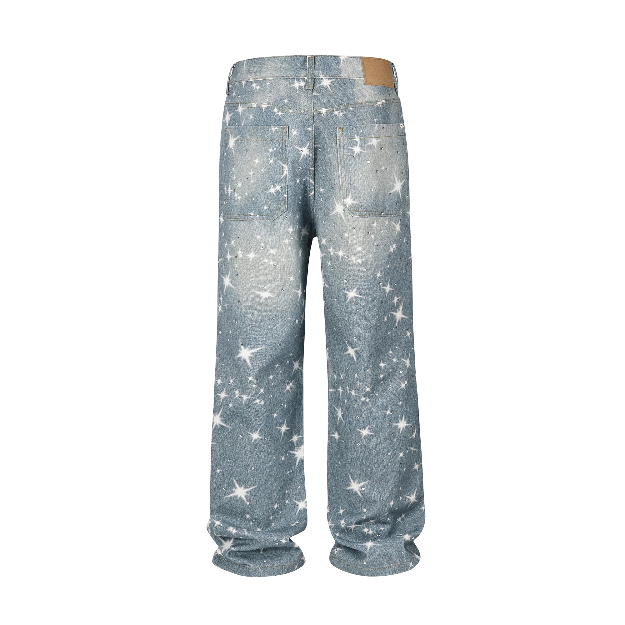 Stars Rhinestone Washed Blue Baggy Jeans Mens and Women Ropa Hombre Streetwear Solid Casual Denim Trousers Loose Cargo Pants