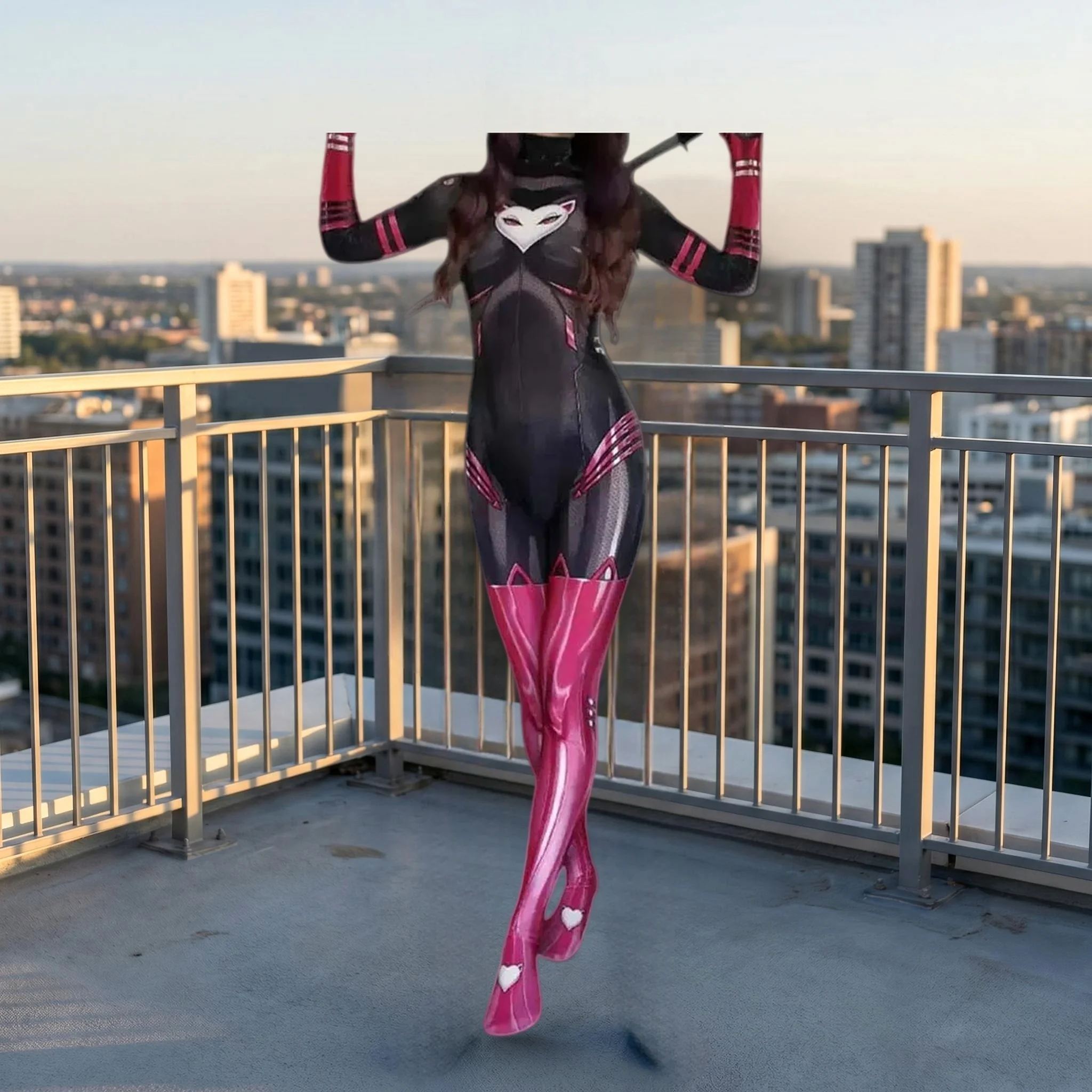 Adult Women Miss Meow Cosplay Costume Superhero Zentai Bodysuit Halloween Party Jumpsuit