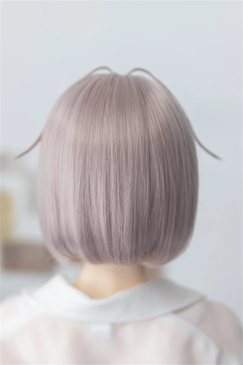 BJD/SD/DD Doll Wig 1/3 1/4 1/6 Girls Brown Pink Cute Short High Temperature Silk Styling Hair Wig(no doll) XC