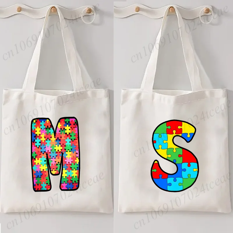 Autism Puzzles 26 Alphabet Print Messenger Bag Hanging Neck Coin Purse Vertical Handbag Fashion Small Crossbody Beach Tote Bag