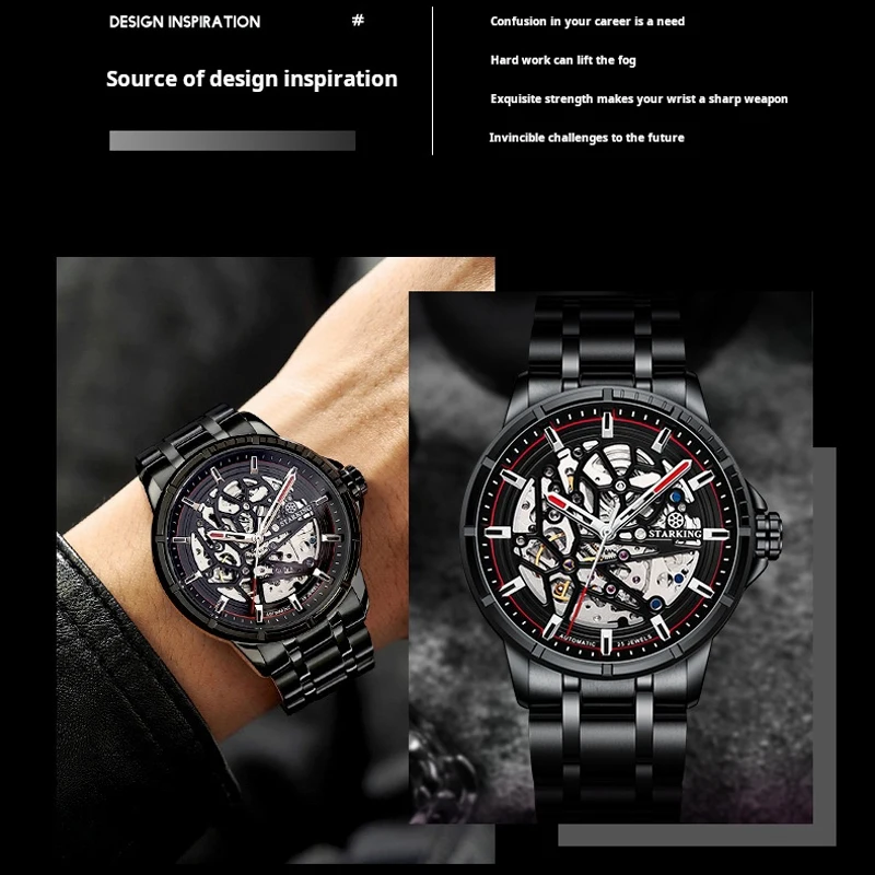 STARKING Brand New Luxury MIYOTA Movement Mechanical Watch for Men Stainless Steel 50M Waterproof Fashion Skeleton Watches Mens