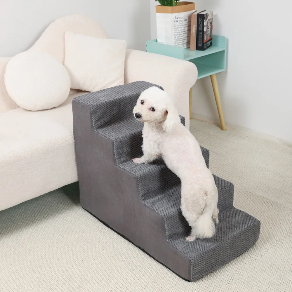 

5-Steps Stair Dog/Cat Ramp Ladder Washable Pet Stairs with Removable Cover Memory Foam Sponge Dogs Pet Ramp Stairs Pet Supplies