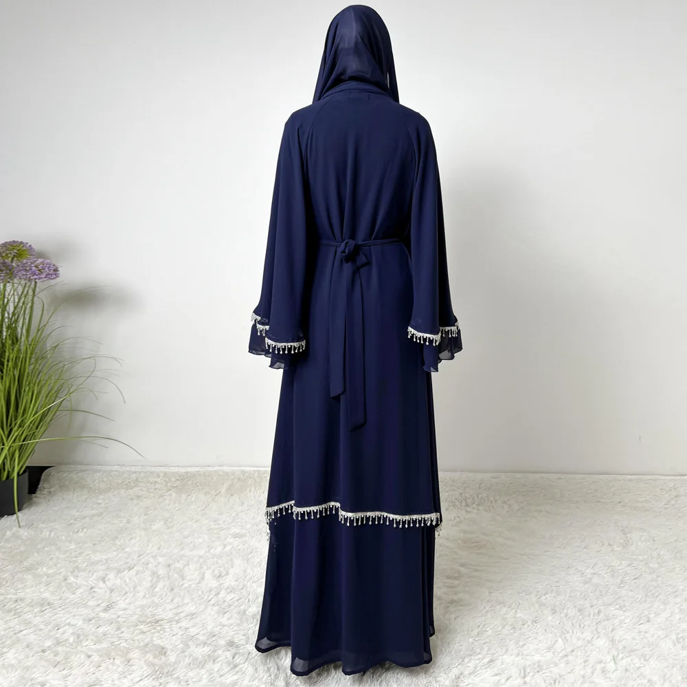 ดูไบ Abayas มุสลิมชุด Robe 2 ชิ้นเปิด Abaya สําหรับผู้หญิงเสื้อสเวตเตอร์ถักชุด Eid Ramadan อิสลามเสื้อผ้า Kebaya Kimono หรูหราชุด