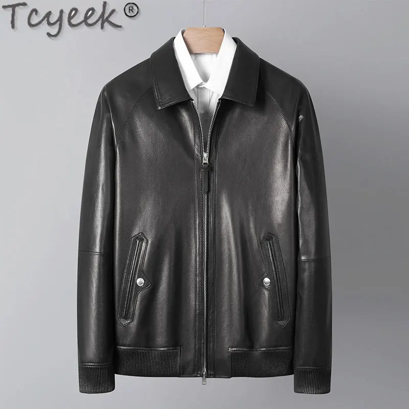 Tcyeek Top Layer Goatskin Coat for Man Clothes Fashion Real Leather Jacket Men High-end Leather Coats Slim Spring Autumn Clothes