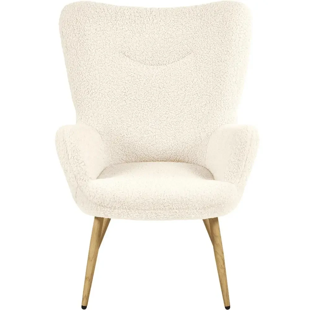 Ivory Boucle Wingback Accent Chair with Metal Legs Modern Style Max 300 lb Capacity Perfect Living Room Bedroom Office Guest