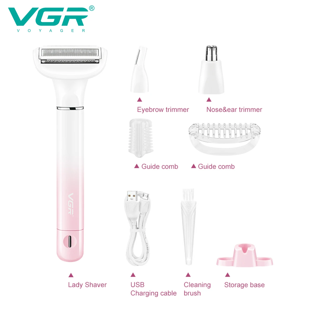 VGR الحلاقة الكهربائية ماكينة حلاقة غير مؤلمة إزالة الشعر للنساء المناطق الحساسة متعددة الوظائف الجسم كله ماكينة حلاقة مقاومة للماء V-611