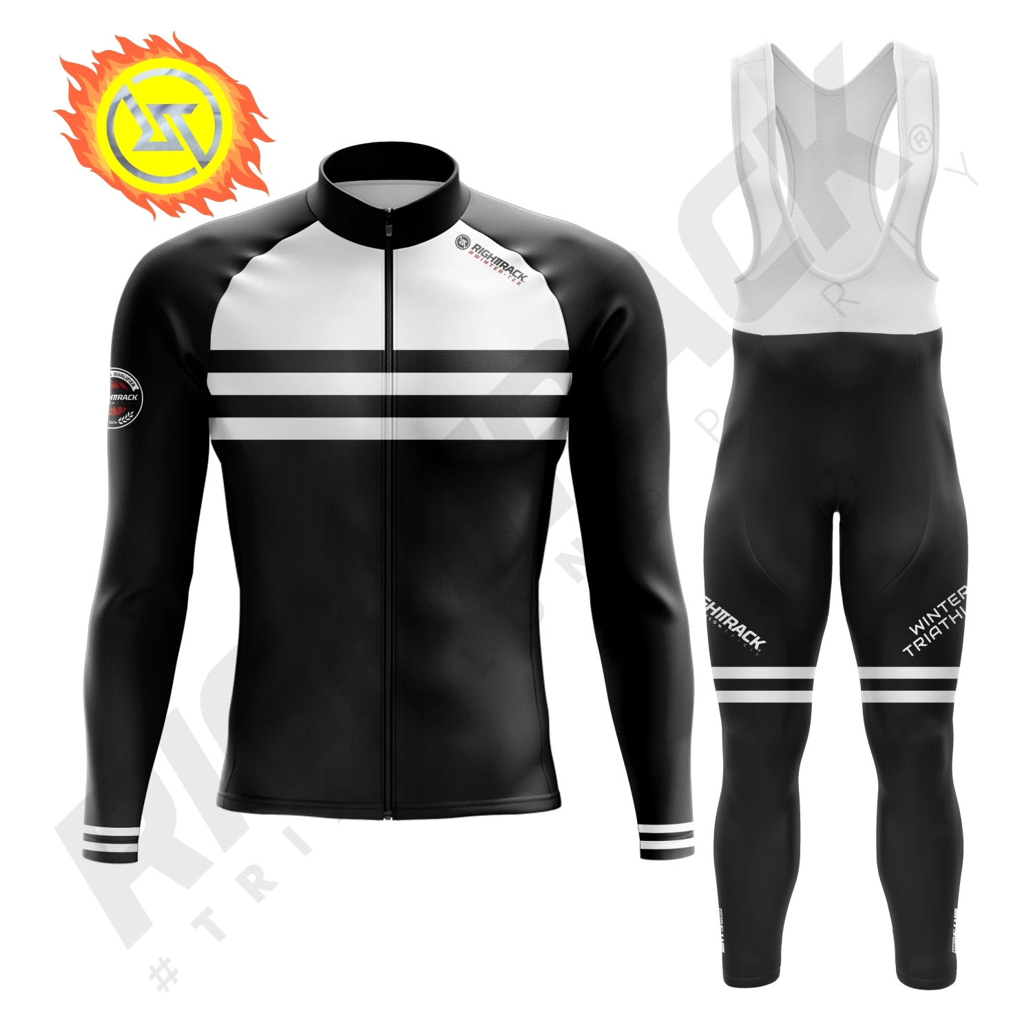 2024 New Men's Winter Fleece Long Sleeve Thermal Jacket + Mountaineering and Crawling Bib Cycling Pants Two Piece Set