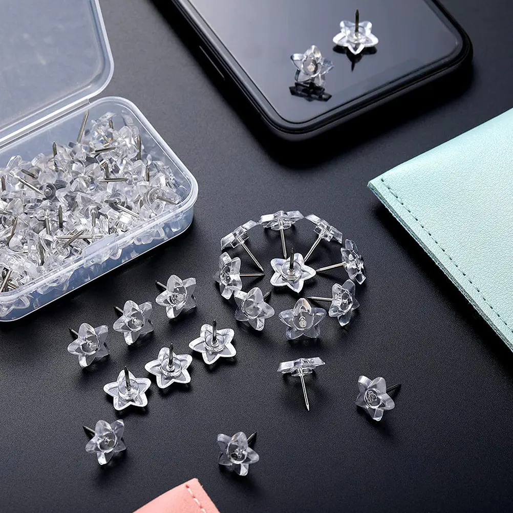 

200 Pcs Star Shaped Thumbtacks Transparent Plastic Long Time Use Map Drawing Pins Cork Strips School Supply Home Decor