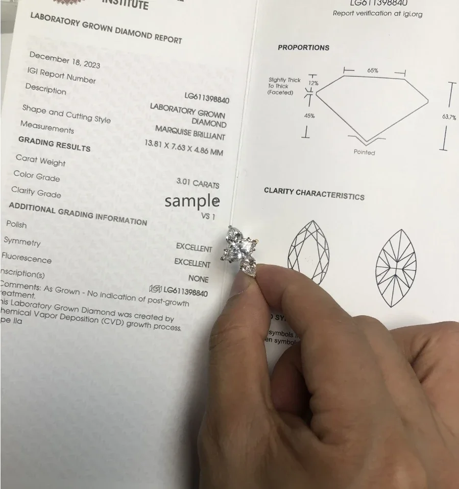 3Ct Marquise Cut EF VS1 Lab Created Diamond CVD HPHT Diamond Engagement Ring For Woman IGI Certifi 14k White Gold Valentine Gift