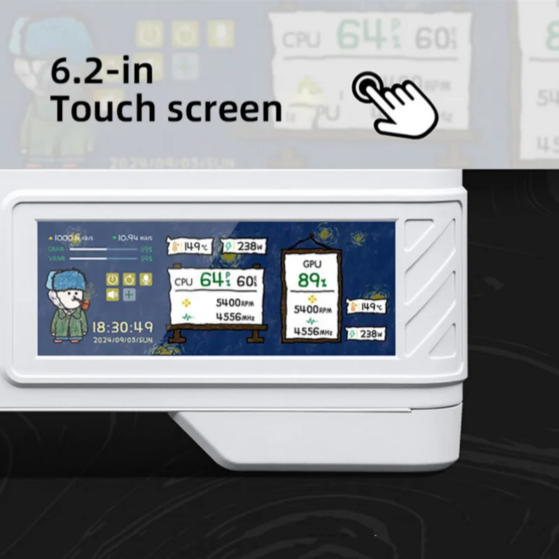 VALKYRIE M-ATX PC Case Gaming Desktop Case VK03-M LCD suporta resfriamento de água 360 vidro touchscreen de 6,2 polegadas 270 °   Sala de vista marítima