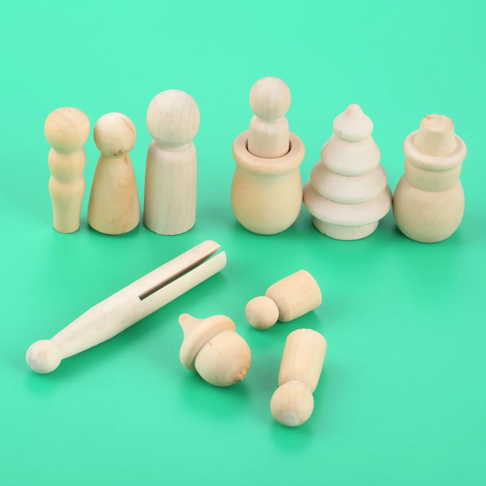 10Pcs Unpainted Blank Wooden Peg People Wood Figurines Peg Dolls Nesting Set Crafts DIY Montessori Toy Kids Wedding Home Decor