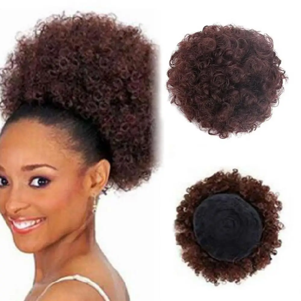 Mulheres curto encaracolado sintético afro rabo de cavalo grande extensão do cabelo peruca completa peruca afro kinky encaracolado perucas curtas humano preto chignon