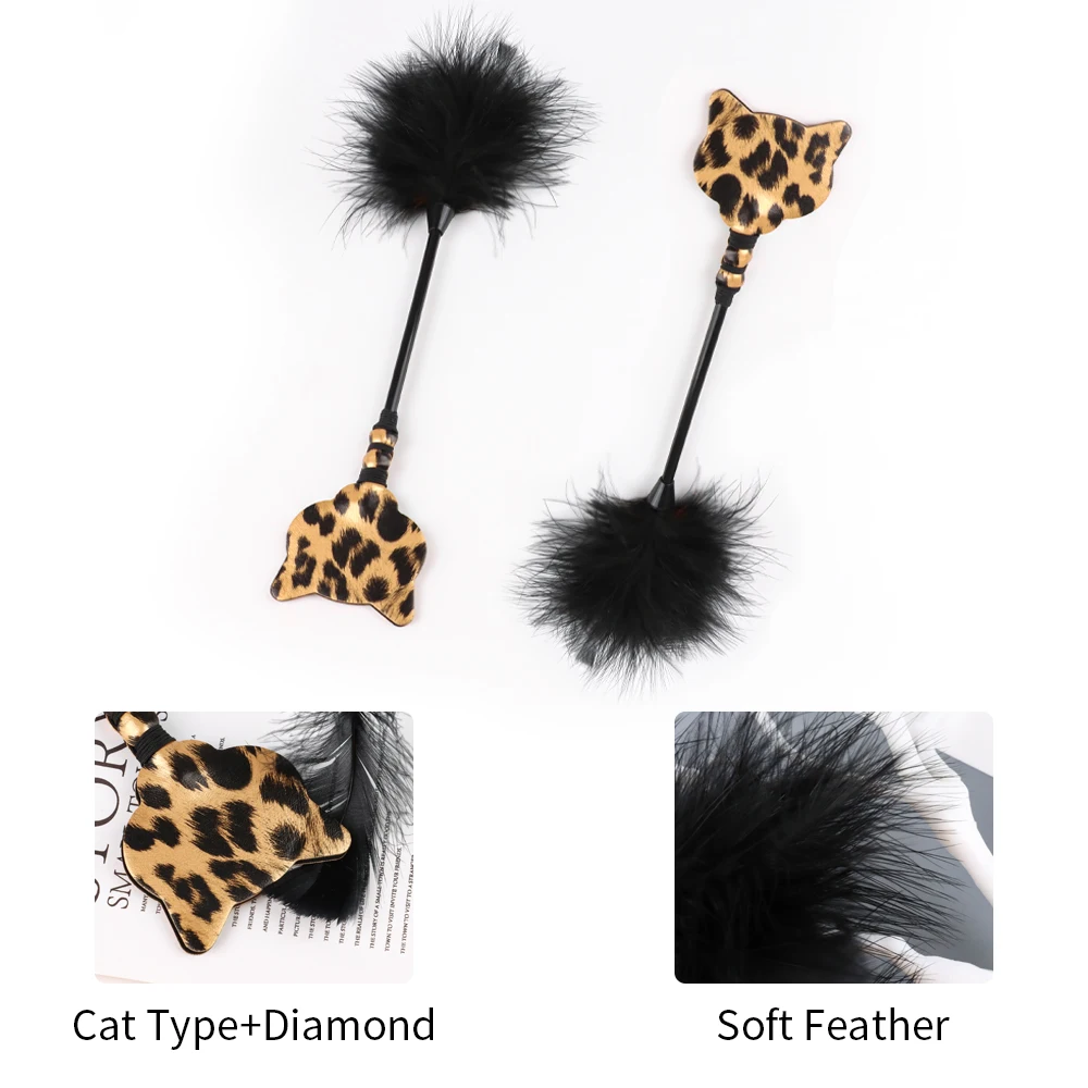 2 Pcs Flirting Set LeatherCat Face Leopard Top Feather Cócegas com Pequena Máscara de Olho Adormecido Adulto Sexo SM Kit para Mulheres e Casal