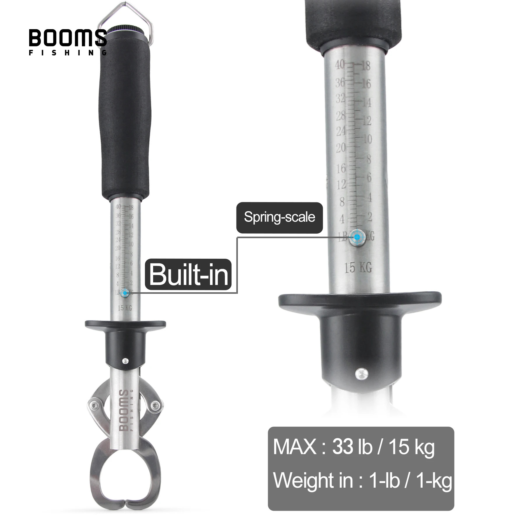 Booms Fishing G01 Fish Gripper Grip and Hold Fish with Tight Grip Largest Model Built-in Scale Fishing Tools