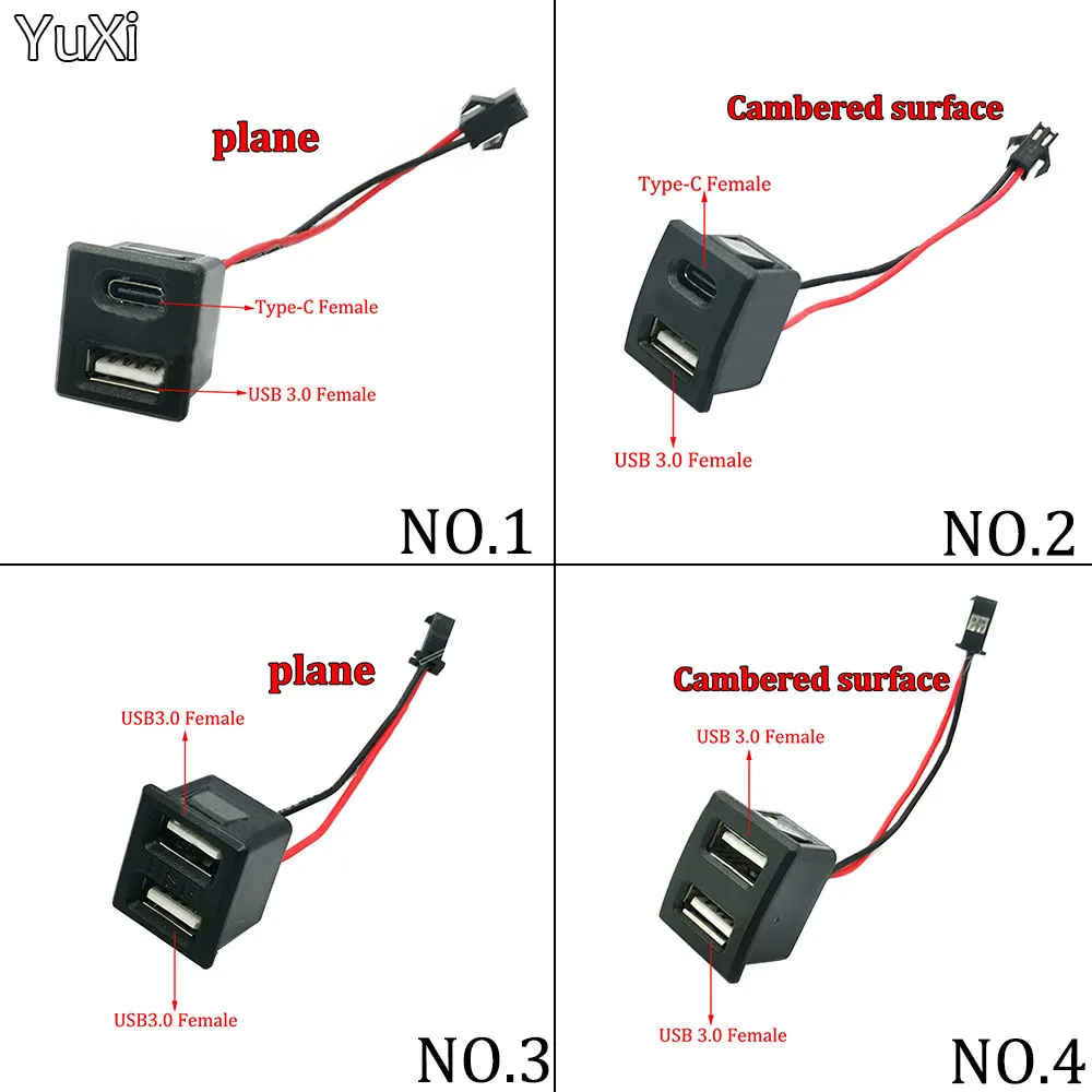 YUXI 1PCS 5V 2A USB Female Base Type-C Double-Layer Socket USB A Female Lamp Charging Socket Power Socket with Cable Connector