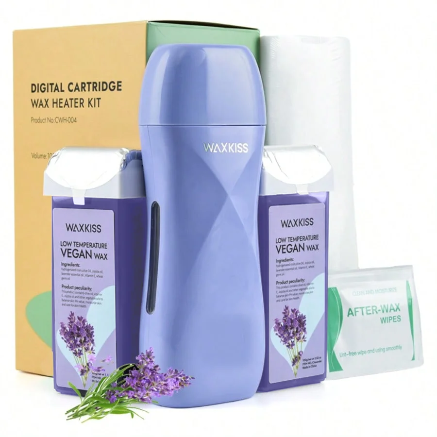 waxkiss-59pcs-roll-on-wax-warmer-kit-lavender-gentle-hair-removal-wax-for-full-body-arms-legs-large-area-summer-depilation-us