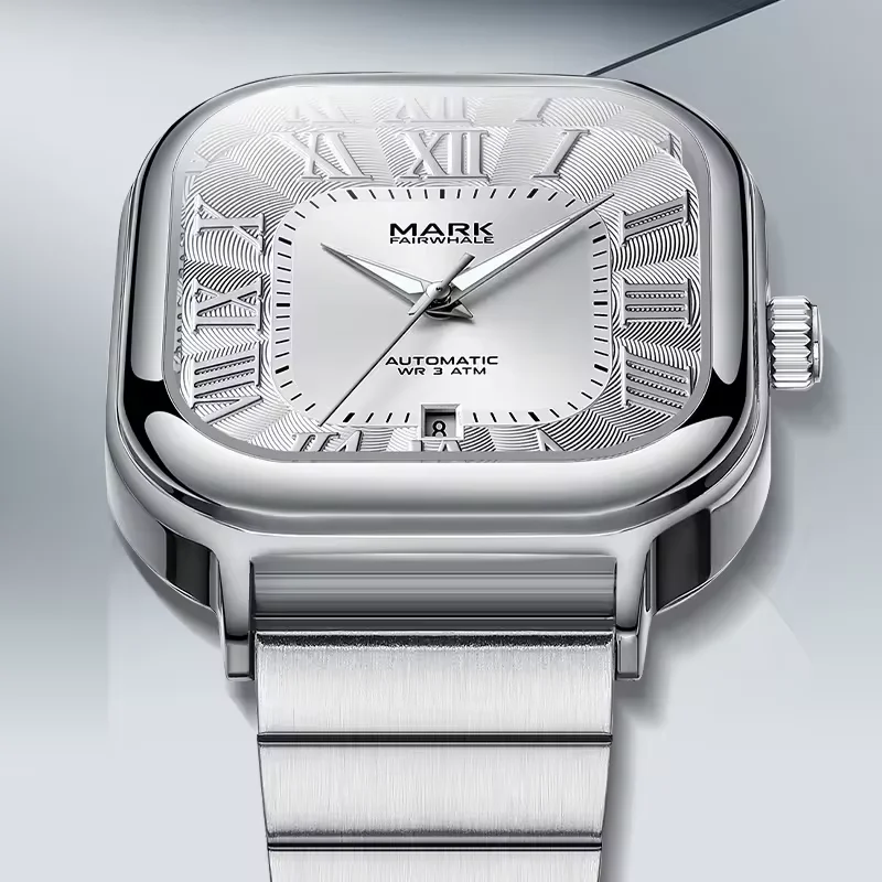 New Luxury Stainless Steel Automatic Watch for Men Mark Fairwhale Square Luminous Hands Water Resistant relojes para hombres