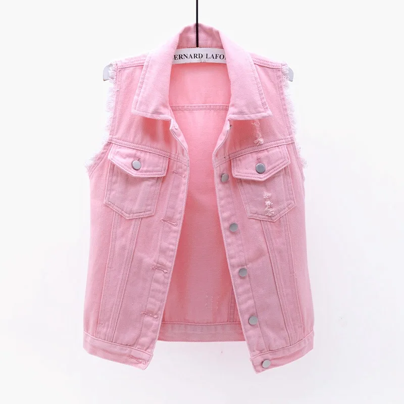 

2024 Women Denim Vest Jackets New Solid Sleevless Waistcoat Outerwear Button Pocket Jeans Vest Female Tops WaistCoat Casual