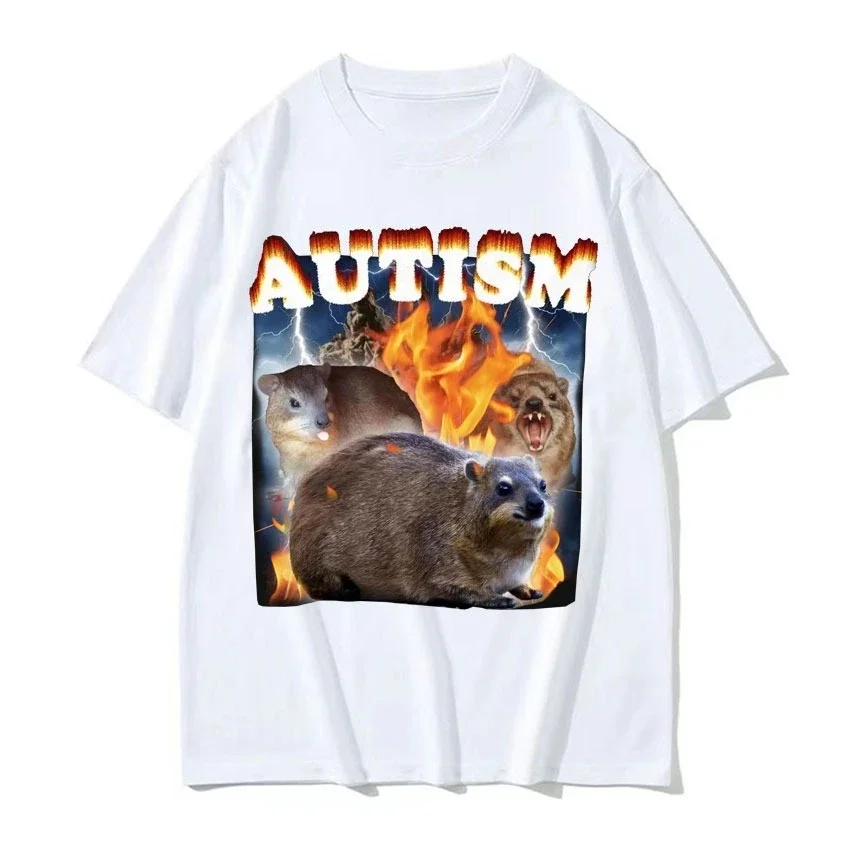 Autism Funny Hyrax Meme Tee Shirt men Clothing Hip Hop Fashion Vintage T-shirt Unisex High Quality Family T-Shirt