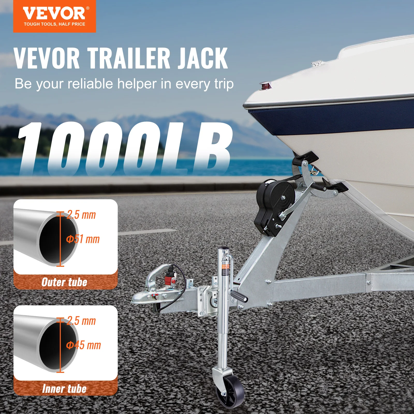 VEVOR Trailer Jack Weight Capacity 1000/1500/2000 lbs, for lifting RV Trailer, Horse Trailer, Utility Trailer, Yacht Trailer