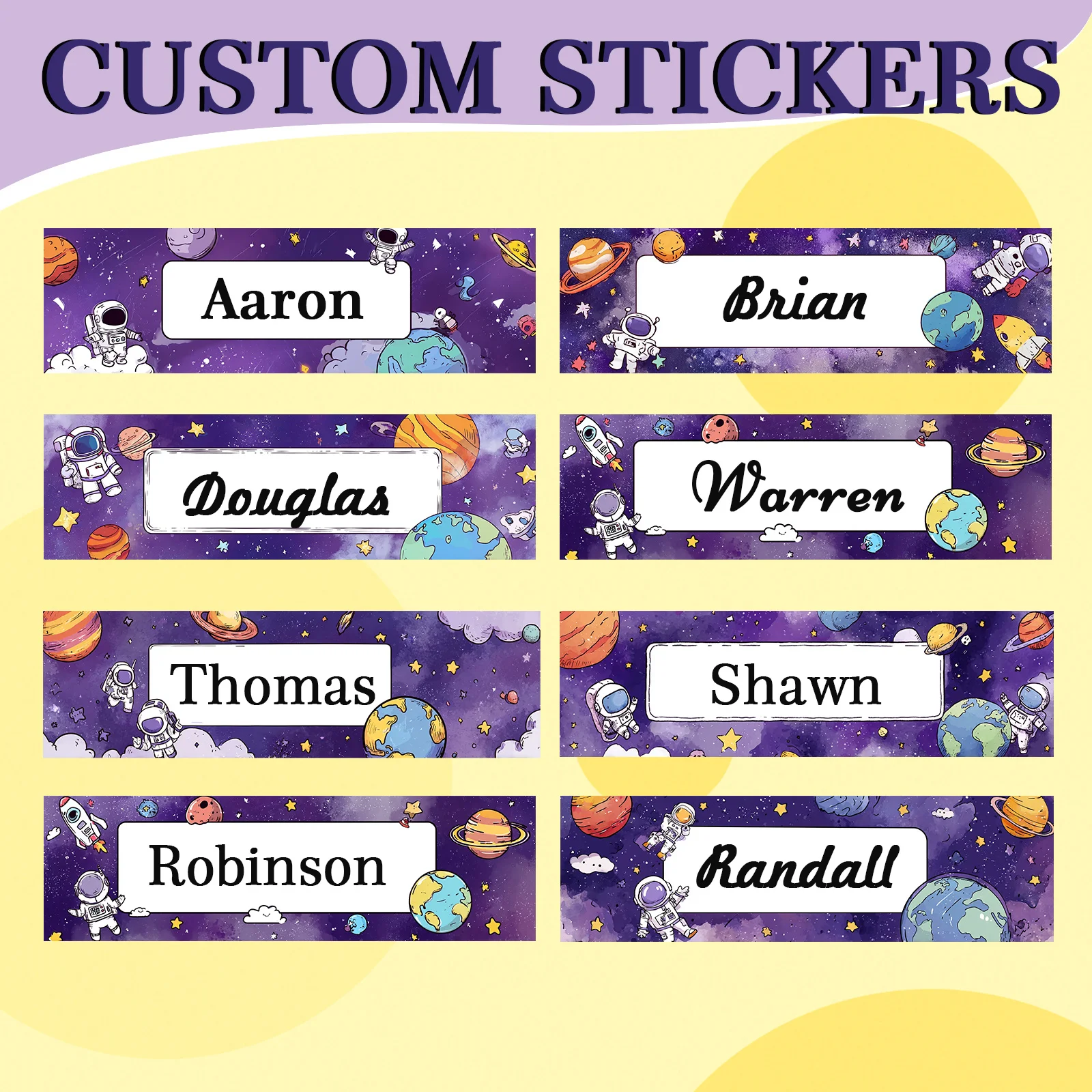 

Custom Space-Theme Name Stickers Personalized Labels for Water Bottles Stationery Books Guitars School Supplies
