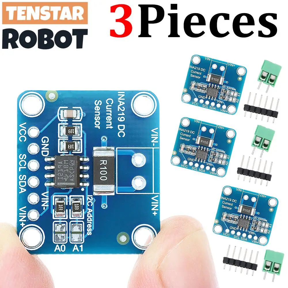 TENSTAR 3pcs INA219 Module Red/Blue Board DIY 3V-5V IIC I2C MCU-219 Bidirectional Current Power Supply Monitoring Sensor Module