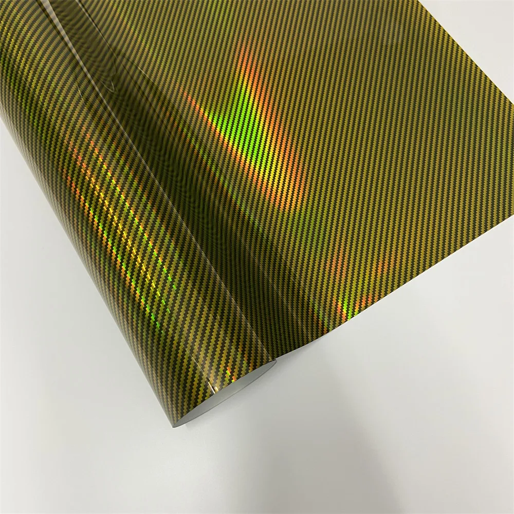 

Holographic Rainbow Carbon Wrap Vinyl Laser Gold Carbon Fibre Auto Motorcycle Adhesive Film Car Color Change Decal Sticker