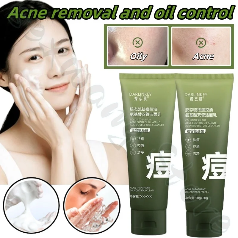 Amino acid double tube facial cleanser deep cleaning pores dirt soothes skin and improves blackheads and acne foam dense