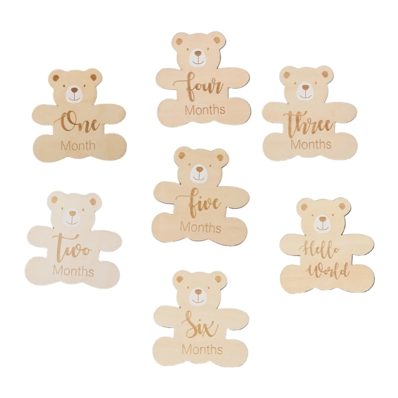 7PCS Baby Milestones Cards Bear Photo Card Newborn Keepsake Growth Photography Card Infant Shower Souvenir Collection