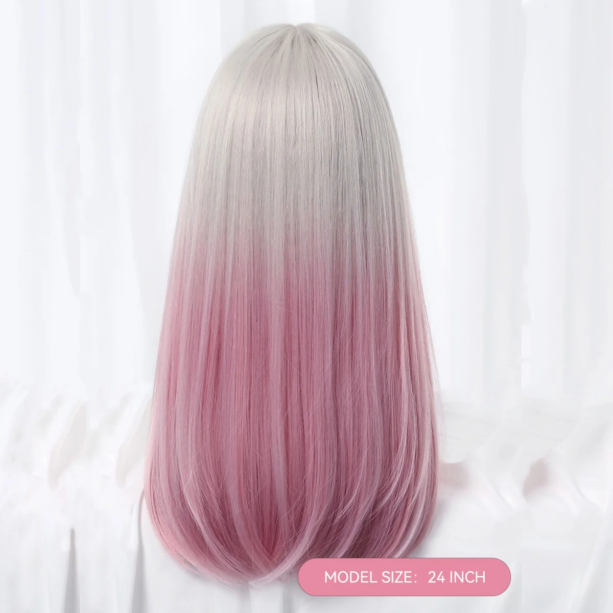 Allbell Magique Platinum Pink Ombre Long Straight Synthetic Wig Women Christmas Party Natural Gradient Colorful Hair With Bangs