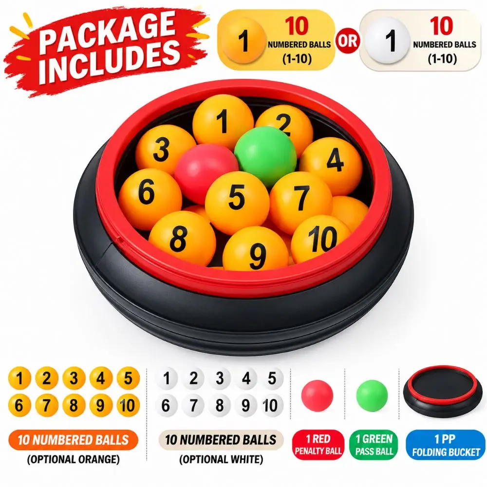 13pcs Convenient Orange Raffle Number Set White 10 Count Folding Bucket ABS Material Folding Color Balls Game Party