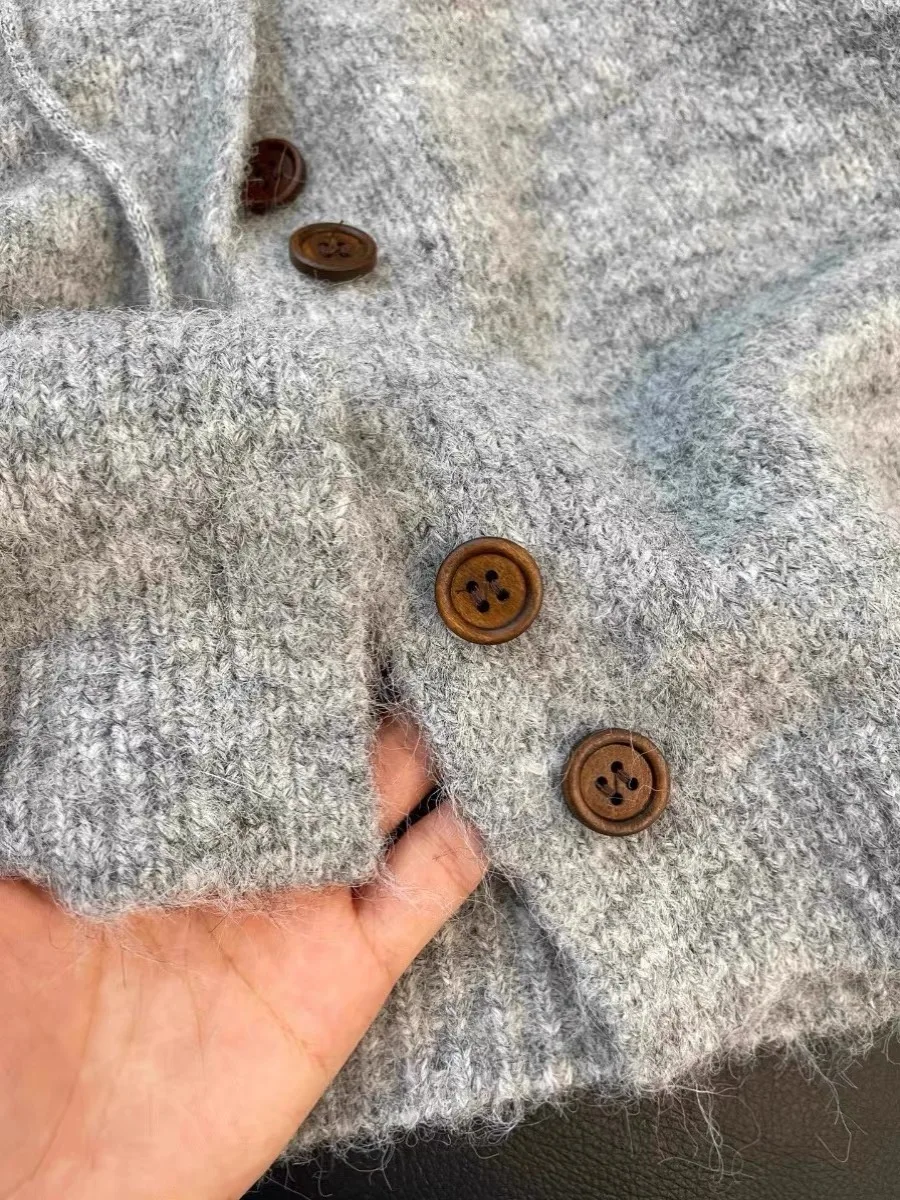 سترة كارديجان نسائية كبيرة الحجم بغطاء للرأس، مفتوحة من الأمام، للخريف والشتاء، بأسلوب كوري كسول، محبوكة، طويلة