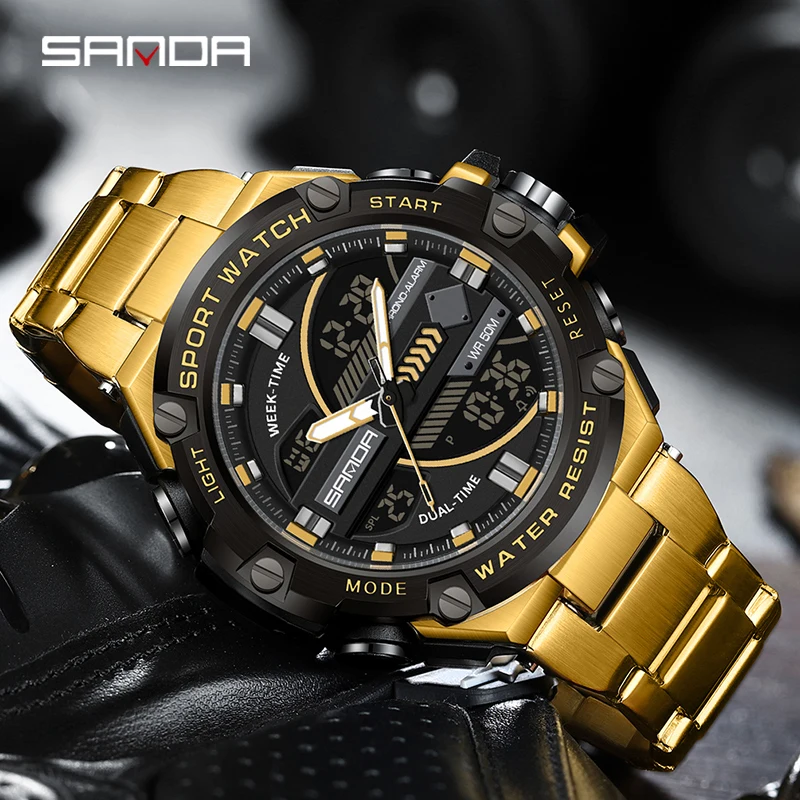 

SANDA 3185 New Design For Men Stainless Steel Strap Alarm Mode Waterproof Outdoor Sports Chronograph Wristwatch Reloj hombre