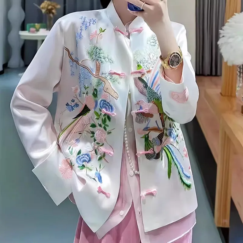 Chinese Style Shirt Women Phoenix Embroidery New Chinese Coat Tang Suit Hanfu Spring Autumn Elegant luxury Thin Blouse Tops 2657