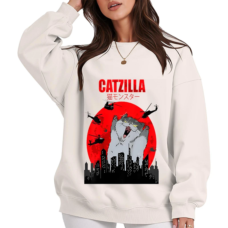 Śmieszne bluzy z grafiką kotów dla kobiet, ubrania Y2k, nadrukowane bluzy z okrągłym dekoltem, streetwear, odzież codzienna męska