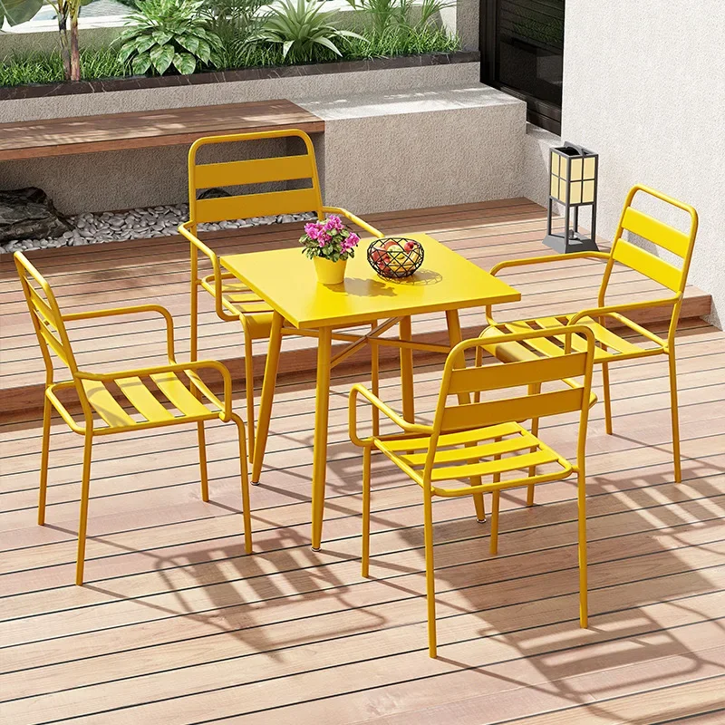 

Outdoor courtyard wrought iron leisure tables and chairs creative milk tea shop cafe outdoor open-air metal dining table combina