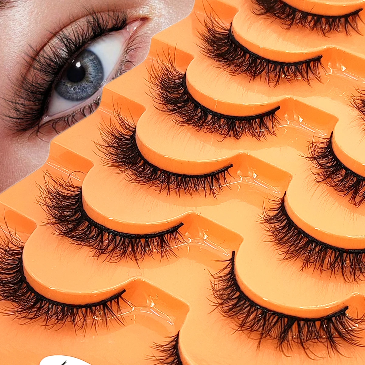 ขนตาปลอมแบบไขว้ 7 คู่ ขนตาฟูฟ่อง ยาว หนา งอน นุ่ม สำหรับแต่งหน้าแบบดราม่า ใช้ซ้ำได้