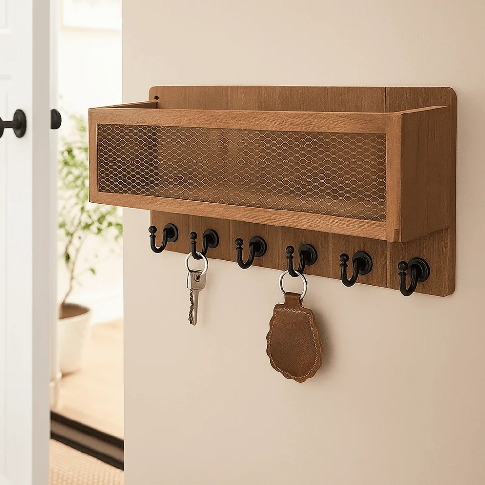 

Multifunctional Vintage Solid Wood Storage Rack Wall Mounted Wooden Key Rack Portable Breathable Wall Rack Home Organization