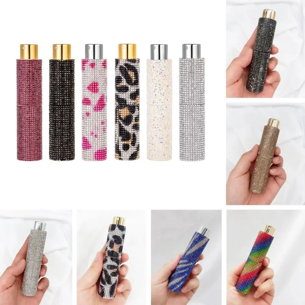 Sample Vial 10ml Rhinestone Perfume Bottle Mini Luxury Rotating Spray Bottle Plaid Glass Liner Refillable Bottle Women