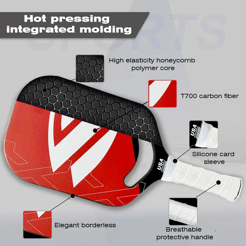مضرب كرة المخلل من ألياف الكربون T700 الديناميكي المجوف من Florek بتصميم بدون حواف، يفضل للرياضات الخارجية والداخلية