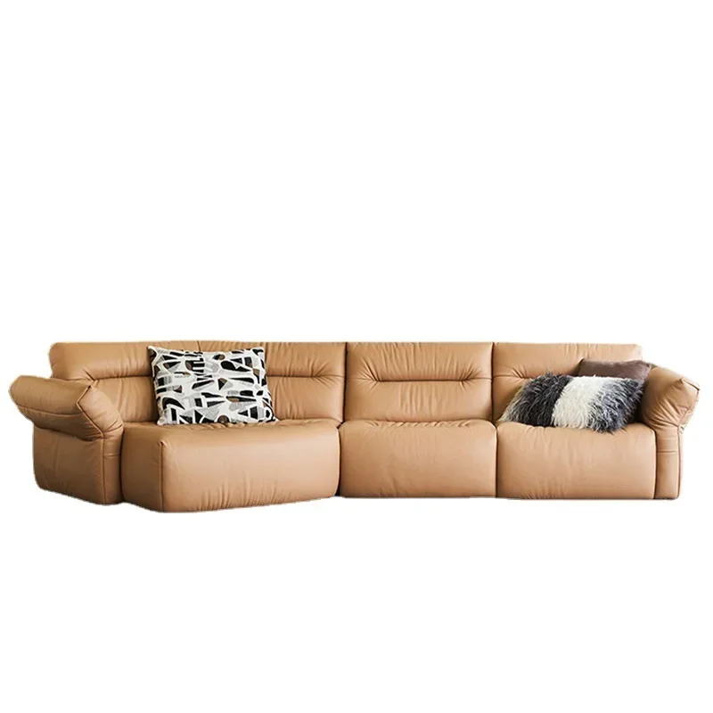 

Italian minimalist leather sofa living room villa special-shaped cowhide modern style