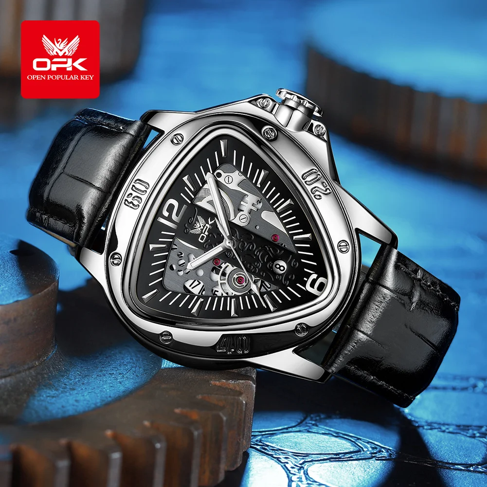 OPK 8168 Men's Watches Fashion Casual Leather Strap Large Dial Quartz Wrist Watches for Men Luminous Waterproof Man Watch